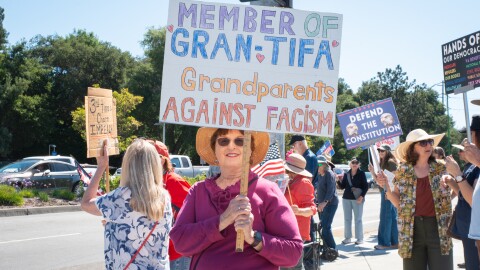 Margaret Schraft says the March 28, 2026 No Kings protest was the first one in Scott's Valley.