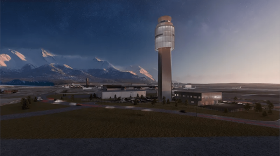 A rendering of the new air traffic control tower for Ted Stevens Anchorage International Airport. STANTEC