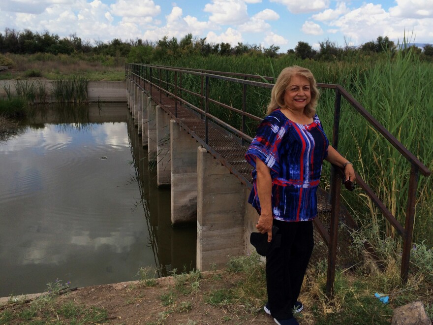 Lupe Dempsey, a retired federal agent, brings her Glock 9mm with her when she goes down to the Rio Grande. She believes the border is too wide open, evidenced by this unguarded metal walkway across the river in far West Texas.