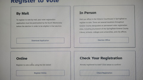 The Greene County Clerk's website with voter registration information. (Photo taken September 16, 2026)