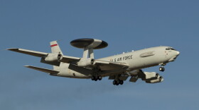 A United States Air Force AWACS does touch and go's over Midwest City - October 2013.