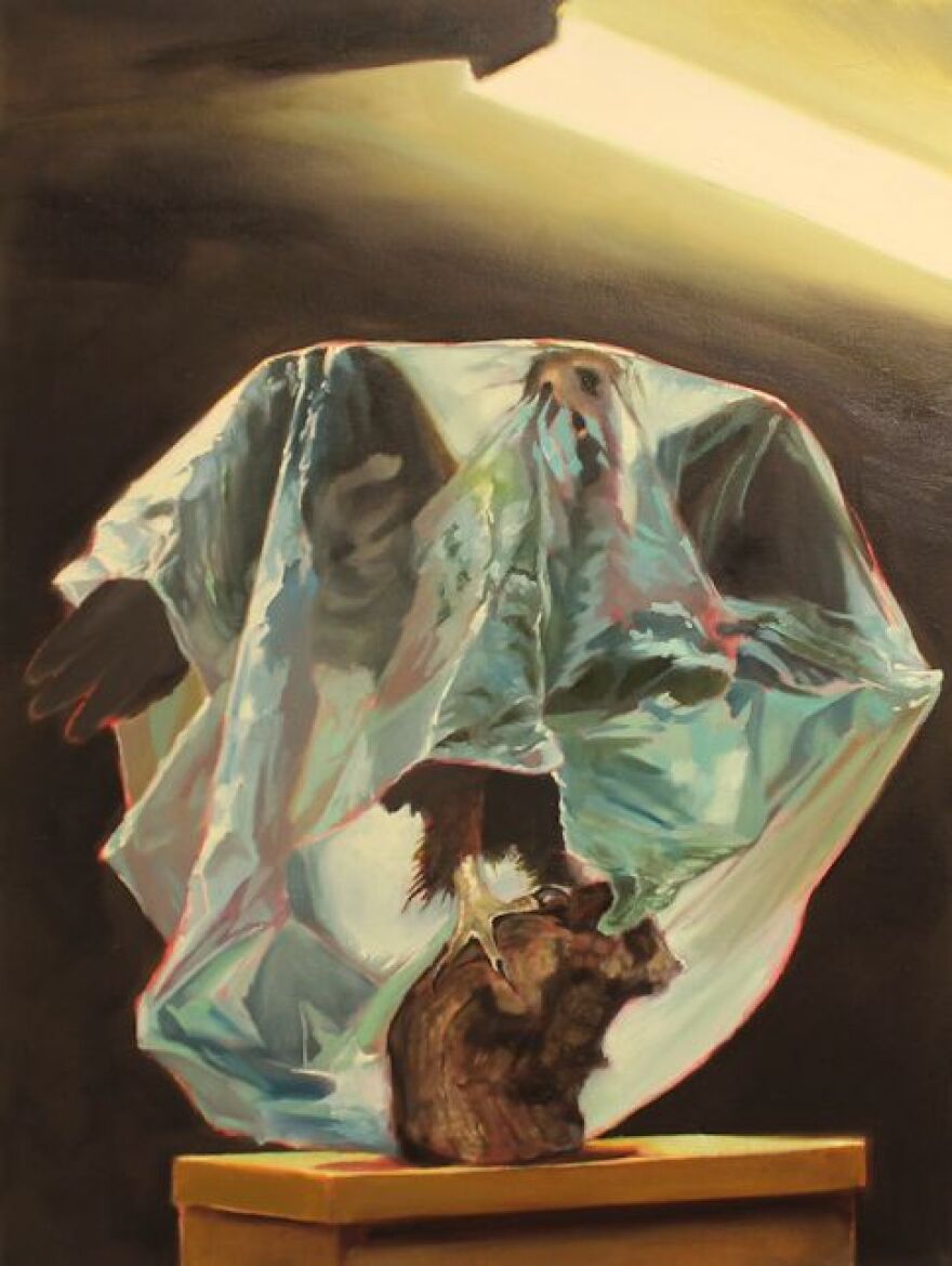 Xan Peters oil on canvas, 'Golden' (2024) took first place honors at 'Vice & Virtue' exhibition.