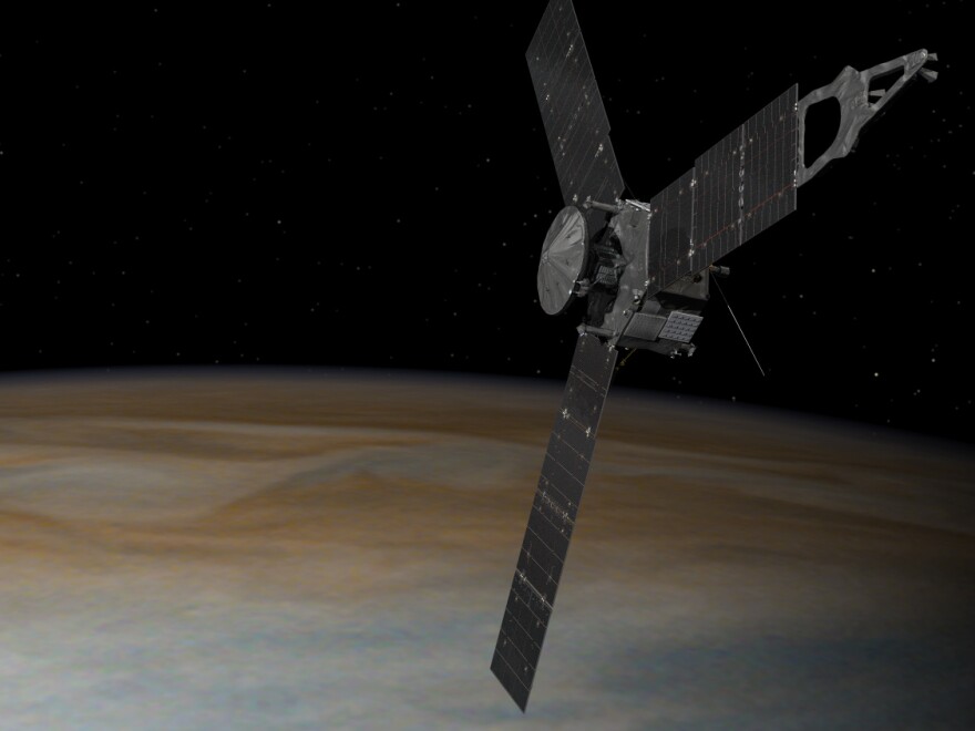 An illustration of NASA's Juno mission to Jupiter.