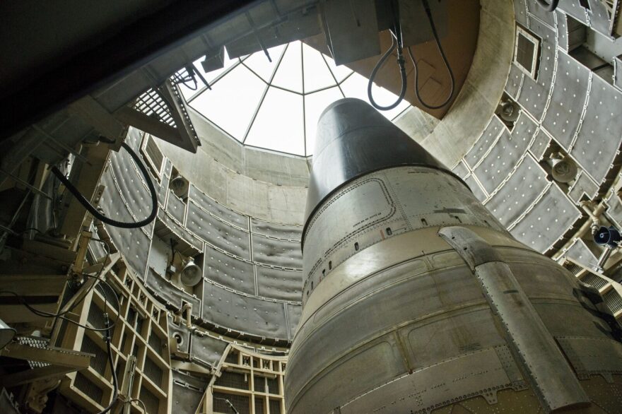 A deactivated Titan II  nuclear ICMB is seen in a silo at the Titan Missile Museum in Green Valley, Arizona.