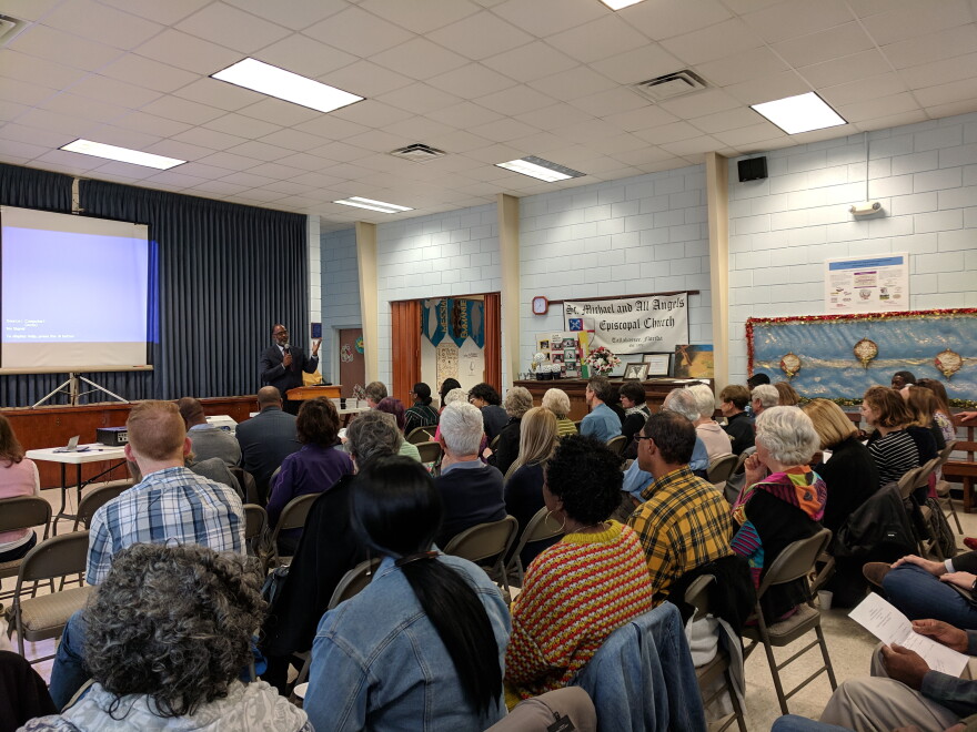 Byron Greene with St. Michael and All Angels Parish speaks to the Remembrance Project group at Saturday's meeting.