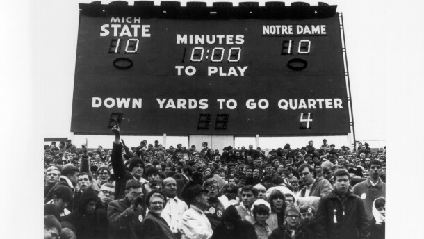 This is a photo of the scoreboard at the end of the MSU - Notre Dame football game on Nov. 19, 1966