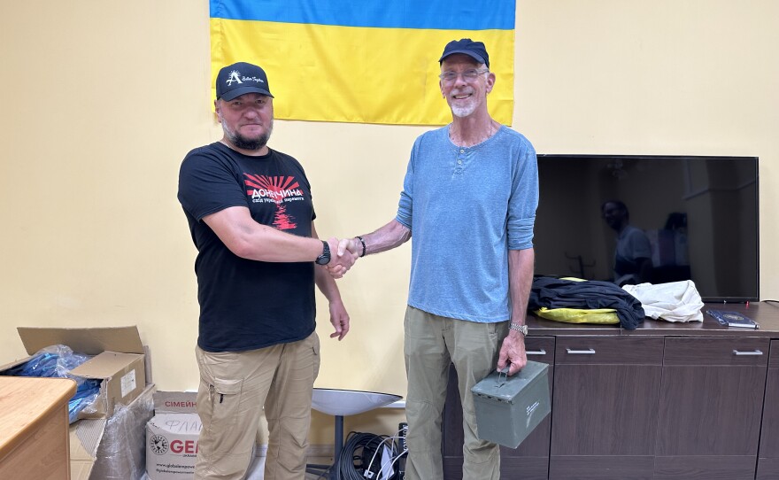 Ashland resident Ben Stott during an aid visit to Sviatohirsk.