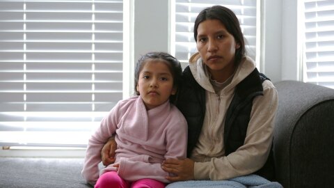 Mayra Vaca Latacunga and her daughter Camila in Biddeford. Latacunga was among more than 200 people arrested in Maine during an immigration enforcement surge last month.