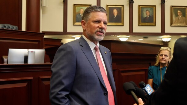Florida Speaker-Designate Sam Garrison during a press gaggle after the ceremony.