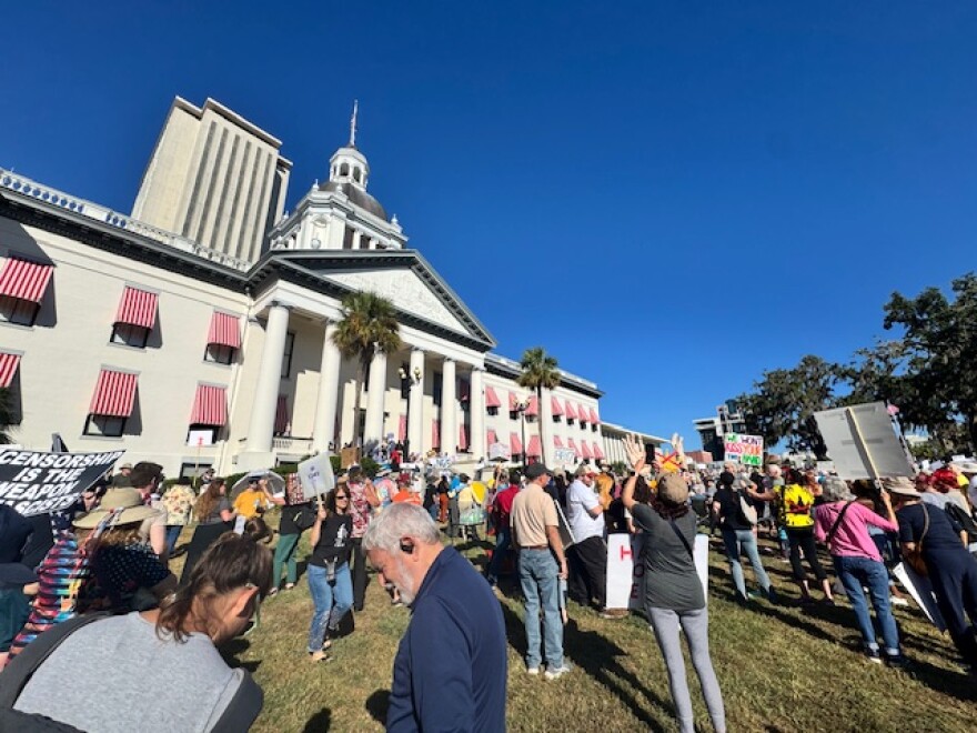 Protesters packed the lawn in front of Florida’s Old Capitol on No Kings Day, Oct. 18, 2025.