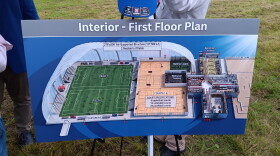 A rendering of the first phase of a planned 331,000-square-foot sports and entertainment complex to be built off Maple Road in Amherst. A groundbreaking for the $50 million project was held Monday, August 31, 2026.