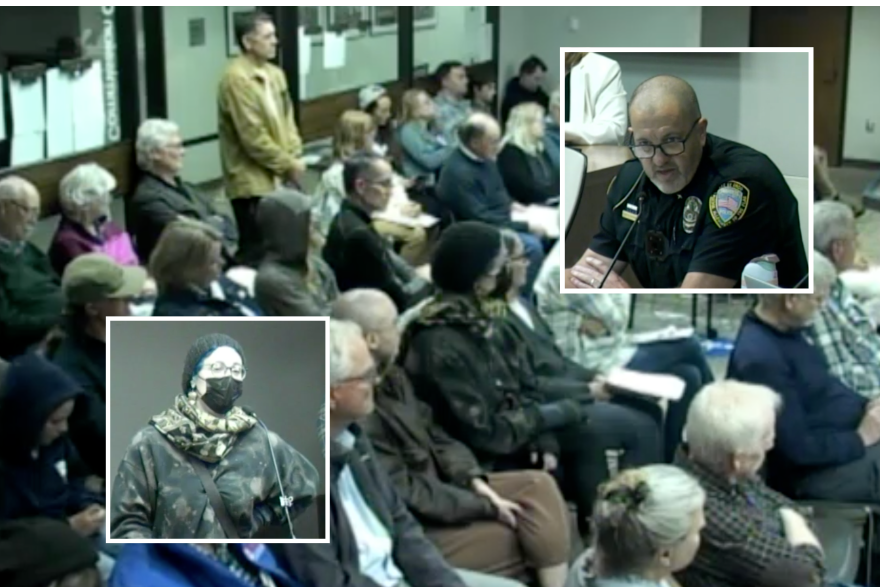 Traverse City Police Chief Matthew Richmond proposing the new prowling ordinance to the City Commission. (IPR News / Maxwell Howard)