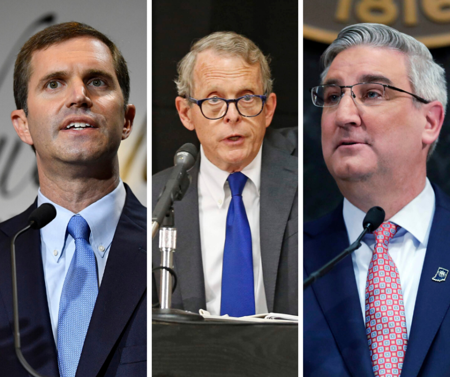 From left: Kentucky Governor Andy Beshear; Ohio Governor Mike DeWine; Indiana Governor Eric Holcomb.
