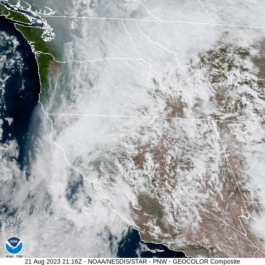 NOAA satellite image of the Pacific Northwest on Monday 8/21/2023