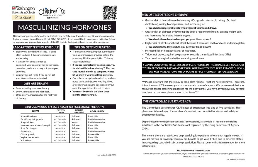  A Transgender Center handout sent to The Independent by a parent and a former employee discloses possible side effects of testosterone.