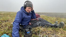Nikki Lindt captures audio. (Barbara Moran/WBUR)