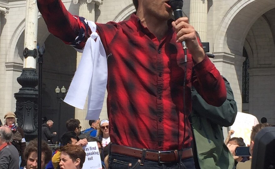 Kai Newkirk with the group 99Rise speaks ahead of the Democracy Spring sit-in Monday in Washington.