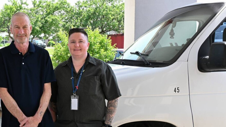 NEC Connect's driver Cait Mayberry, right, said access to transportation can be the difference in whether or not clients complete a program or show up for court.