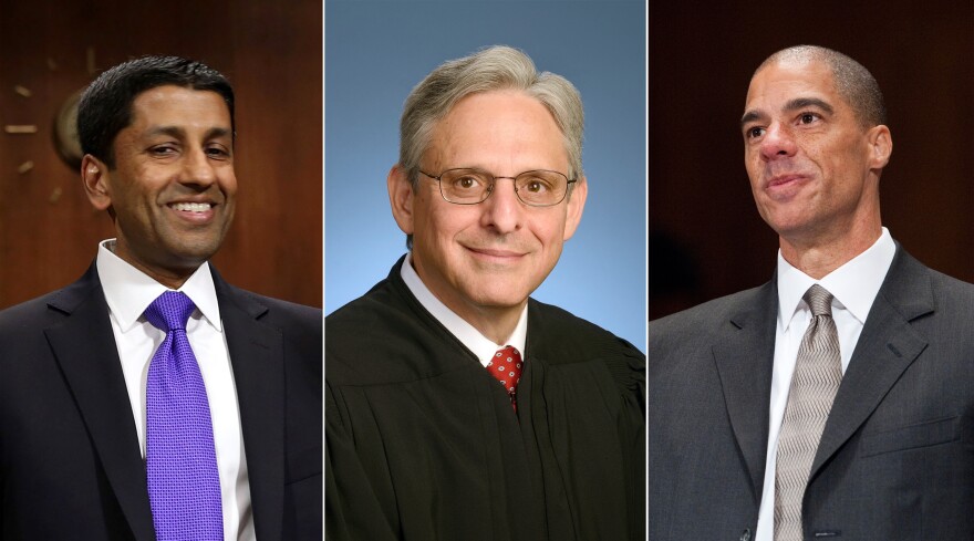 (From left) Judge Srinivasan, Judge Garland, and Judge Watford.