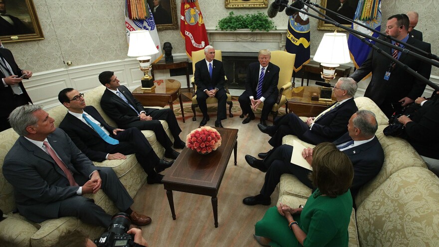 President Trump meets with congressional leaders in the Oval Office at the White House on Sept. 6. The deadline to fund the government and raise the debt ceiling is coming up on Dec. 8.