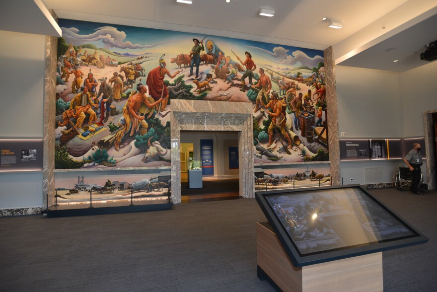 The Thomas Hart Benton mural "Independence and the Opening of the West" remains in its original location where the entrace to the museum used to be.