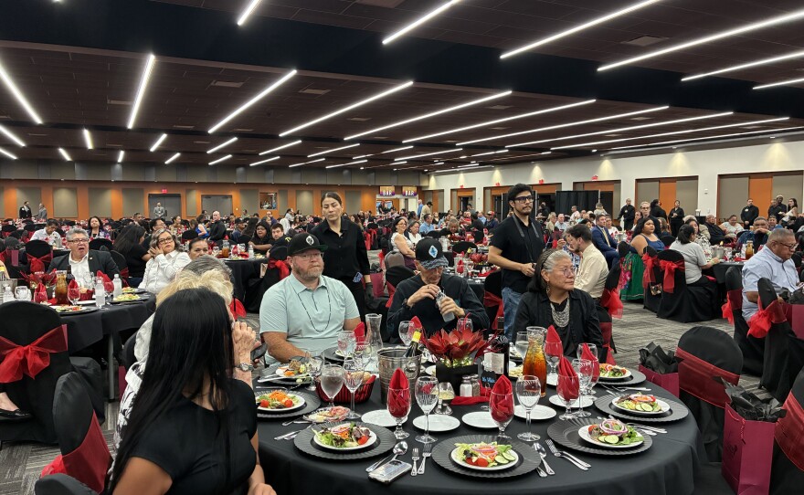 Cocopah Indian Tribe leaders participate in a ribbon-cutting ceremony for the tribe's new event center at Cocopah Casino in Somerton, Arizona.