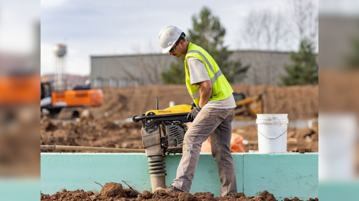 A LiUNA union member works on a job site.