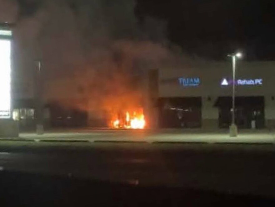 Flames erupt from a strip mall in the 8800 block of High Pointe Drive in Newburgh, Oct. 29, 2026