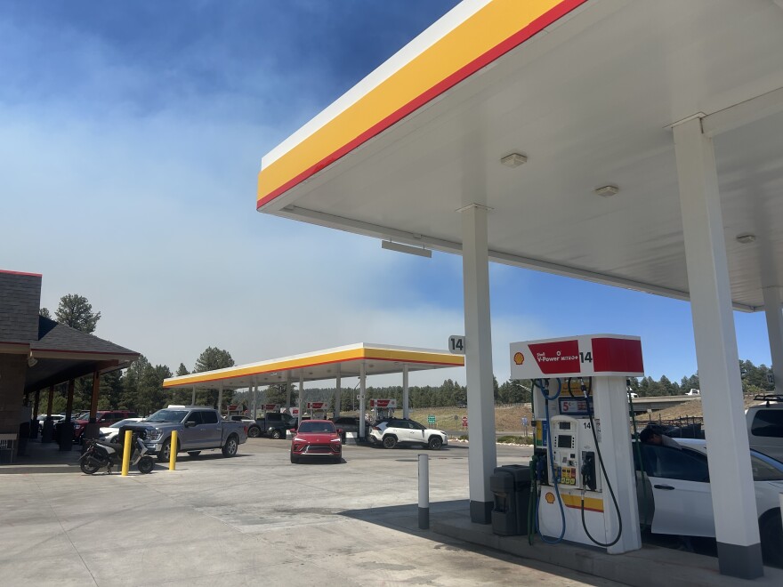 The Shell gas station in Kachina Village in June 2026. The Pocket Fire caused officials to put Kachina in "Set" status in case it reaches the community.