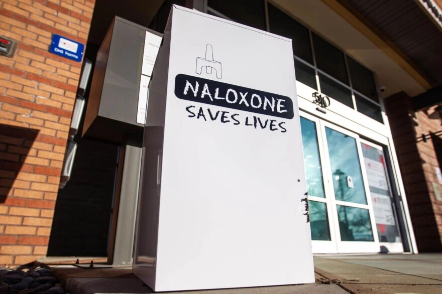 A kiosk holding the opioid antagonist Naloxone for free use in case of emergency in front of Mesa County Public Health on Jan. 7, 2025. The county currently has six kiosks installed across Grand Junction and Clifton to help combat overdoses.