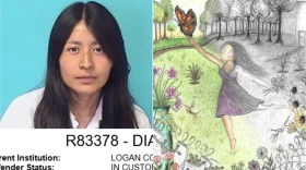 Yesenia Diaz (left), incarcerated at Logan Correctional Center in downstate Illinois, created the artwork shown that was given to Pope Leo XIV by Gov. JB Pritzker and First Lady MK Pritzker during their visit to the Vatican Nov. 19.