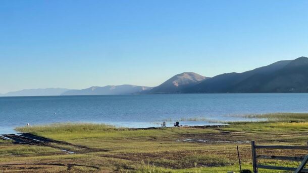 Blue sky reflected in Bear Lake.