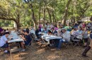 Pancakes, sausage, grits and eggs were enjoyed under the oaks during the museum's Pioneer Breakfast.