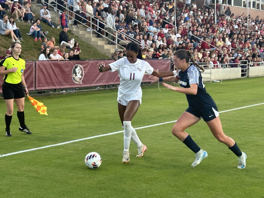 Florida State University Soccer forward Jordynn Dudley handles the ball during her team's NCAA tournament game against Samford on Nov. 15.