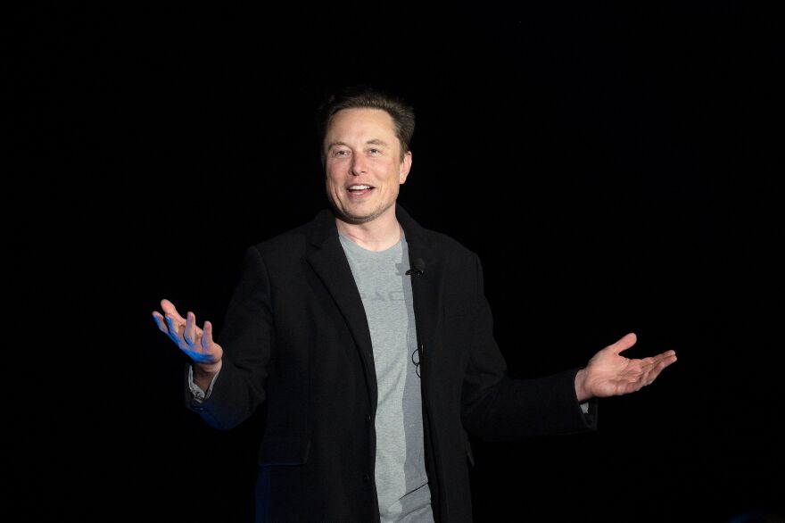 Elon Musk speaks during a news conference at SpaceX's Starbase facility near Boca Chica Village in South Texas on Feb. 10.