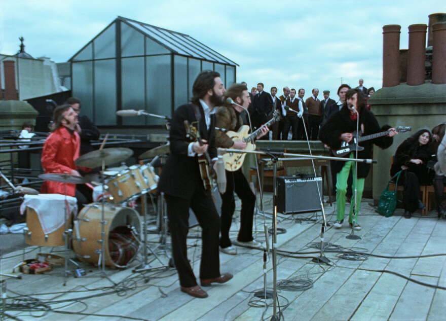  The Beatles perform during their famous rooftop concert on Jan. 30, 1969, in London.