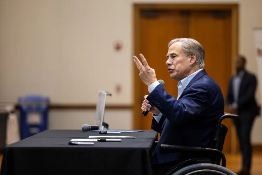  Gov. Greg Abbott made a pitch last week to solidify parental rights as an amendment to the Texas Constitution. Because state law already grants parents rights related to their children’s education, some see the proposal as a way to score political points with pandemic-weary Texas parents. Here, Abbott is seen speaking to a retirement community in Georgetown, on Thursday, Jan. 13, 2022. 