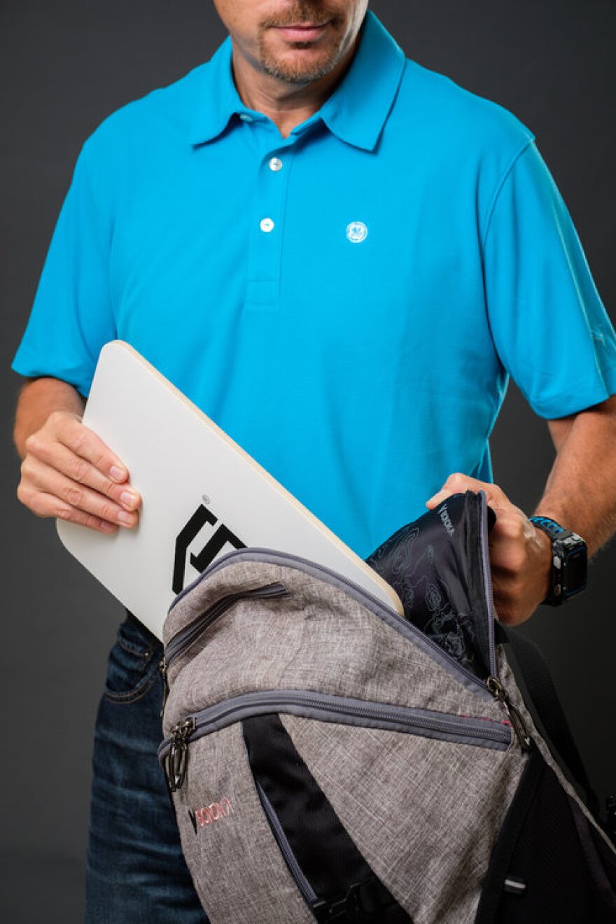 A photo of a demonstration of the backpack insert.