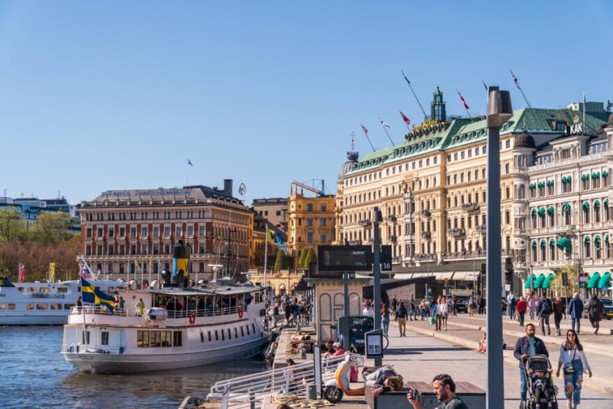 U.S. Sen. Rand Paul’s reelection campaign spent $13,627 at the five-star Grand Hotel, right, in Stockholm, Sweden. The hotel overlooks the waterfront and the Royal Palace, May 11, 2024.