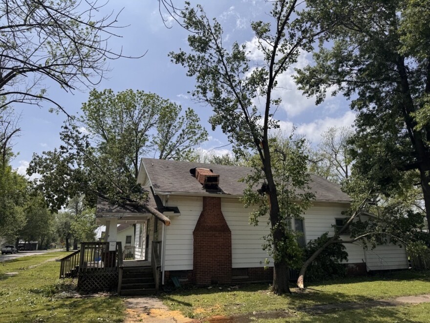 Katy and Adam Wells' house in Columbus, Kansas was damaged after the storm on Sunday April 25, 2026.