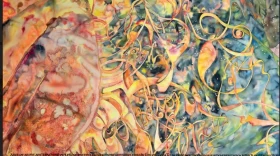"Everything Is Indeed Reaching Out to Everything Else," 30-foot watercolor detail by Zan Lombardo, 2011