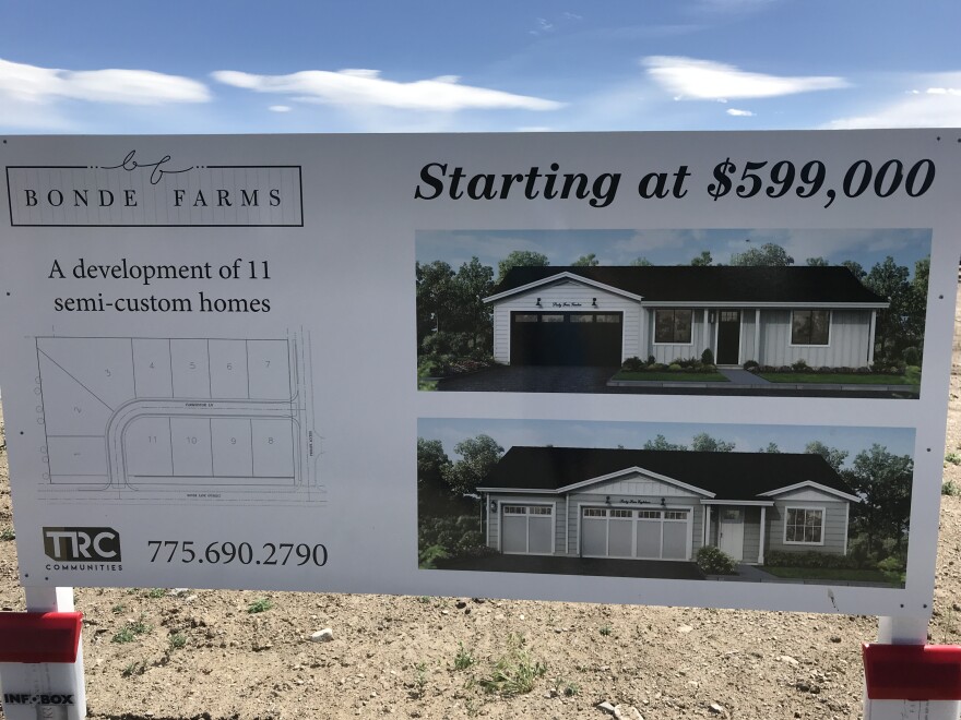 image of housing development sign, with price of $599,000