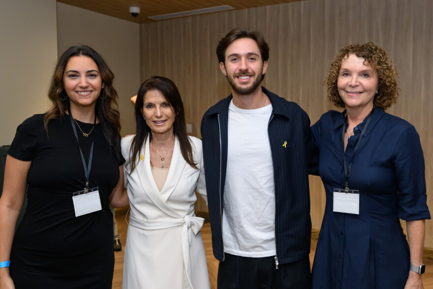 Former Hamas hostage and Nova Music Festival survivor Omer Shem Tov (second from right) visited Sarasota in October 2025 for a speaking engagement organized by local volunteer group TheSixSRQ. Pictured with him are group members (from left) Jessi Sheslow, Gisele Pintchuck and Ilene Fox.
