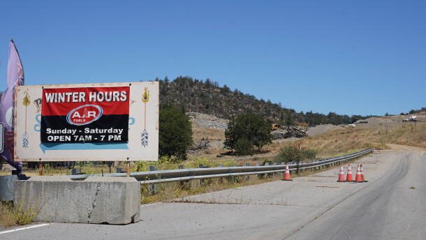 The Alturas Indian Rancheria gas station, located on a federal allotment in Yreka, with the tribe's excavation work in the background on July 15, 2026. The Bureau of Indian affairs says the tribe is trespassing on this property.
