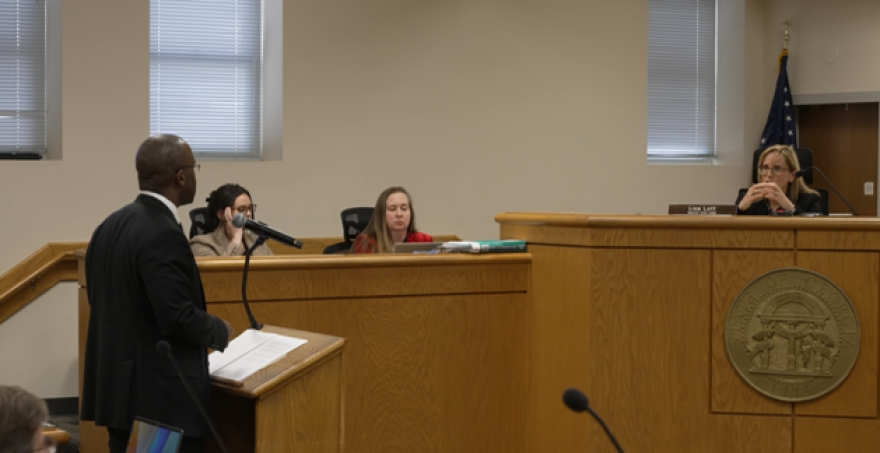 Defense attorney Ahmad crews addresses Superior Court Judge Lisa Lott during day three court proceedings in Tara Baker murder case.