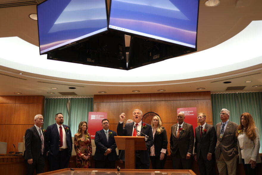 New Mexico Senate Minority Leader Bill Sharer (R-Farmington), pictured on Jan. 20, 2026, called for Rep. Andrea Romero (D-Santa Fe) to step down from the Epstein “truth commission” and the state Legislature amid allegations that she violated state law by working for a local prosecutor’s office.