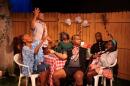 Henry Cadet (center) plays a modern Hamlet named Juicy, surrounded by his family: April Nixon, Melvin Huffnagle, Toddra Brunson, Denzel McCausland, and Cassidy Joseph.
