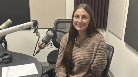 Adalyn Cruitt at the mic in NPR Illinois Studio F