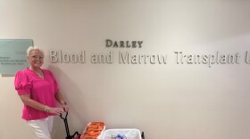 Sarah Lister on the 11th floor at UK Hospital’s Markey Cancer Center