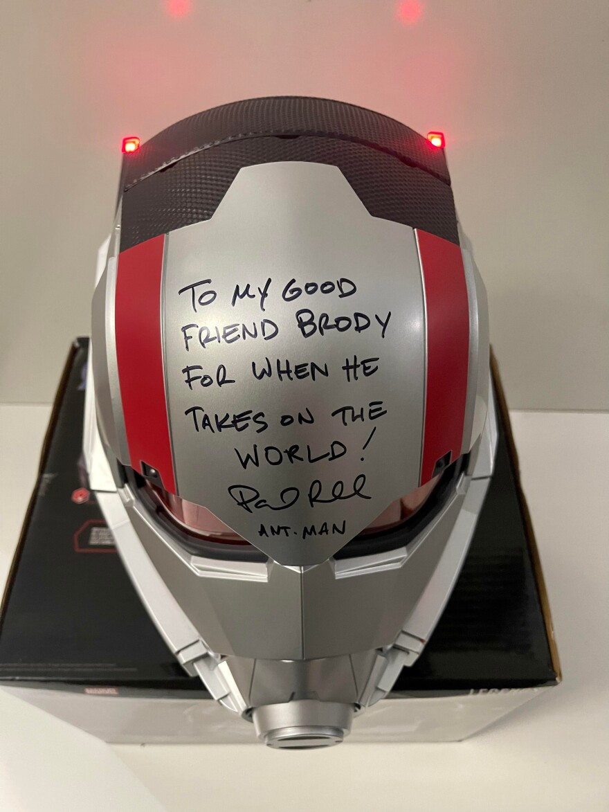 The Ant-Man helmet Paul Rudd sent Brody Ridder.